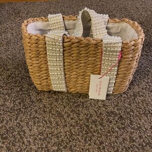Isaac Mizrahi straw bag with pearl handles